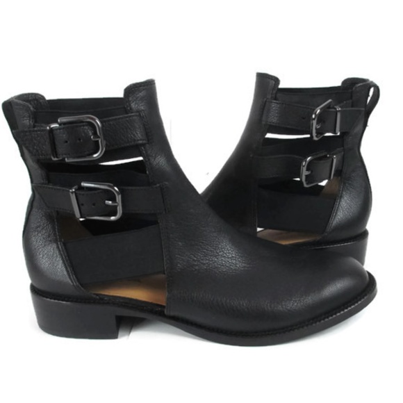 Via Spiga Shoes - Via Spiga Moto Strap Boots Stack Heel Buckle NEW